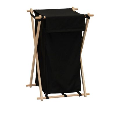 Household Essentials Wood X-Frame Hamper Black: Collapsible Laundry Sorter with Liner, 139.72L Capacity