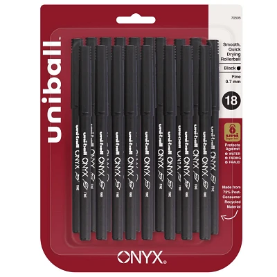 uniball 18ct Onyx Rollerball Pens Black Fine Point 0.7mm Black Ink: Fade-Resistant, School Supplies, Pocket Clip