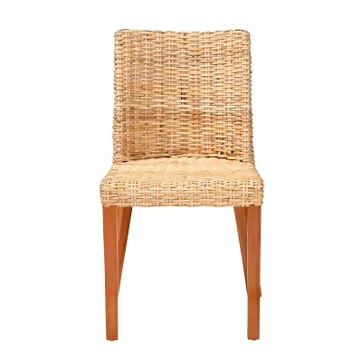 bali & pari Rowen Rattan and Mahogany Wood Dining Chair Light Honey/Honey