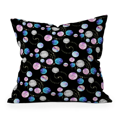 18x18 Deny Designs Retrografika Planets Outdoor Throw Pillow Black: Abstract Design, Square Shape, Polyester Fill