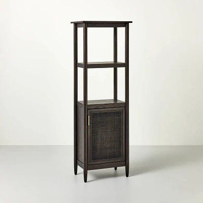 Wood & Cane Bathroom Storage Cabinet