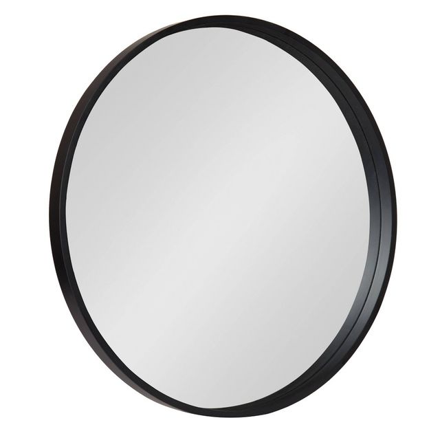 26 x 26 Travis Round Wood Accent Wall Mirror Black - Kate & Laurel All Things Decor: MDF, No Assembly Required