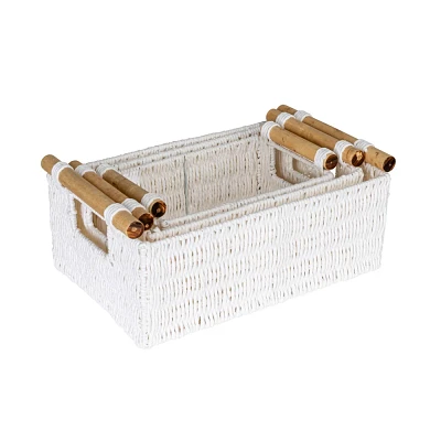 Household Essentials Decorative Woven Baskets Set of 3 Paper Rope White