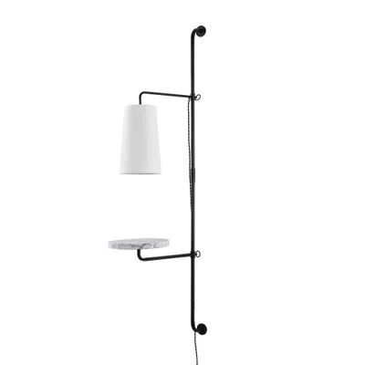 11.5 1-Light Andre Contemporary Iron Plug-In with Adjustable White Marble Table LED Sconce Black - JONATHAN Y: UL Listed, Cotton Shade