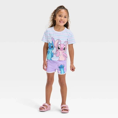 Toddler Girls 2pc Disney Lilo & Stitch Angel Striped T-Shirt & Retro Knit Shorts Set