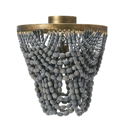 Storied Home 2-Tier Draped Wood Bead Semi-Flush Mount Ceiling Light : ETL & UL Listed, Iron Body