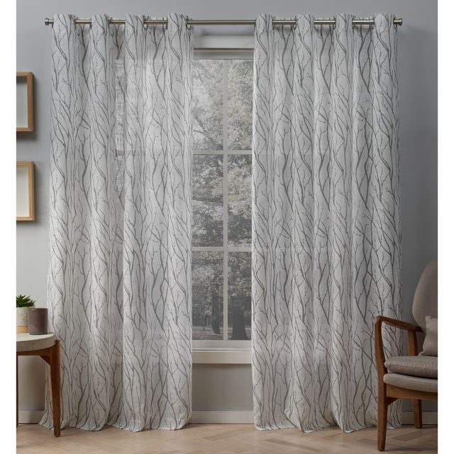 Set of 2 84x54 Oakdale Textured Linen Motif Grommet Top Sheer Window Curtain Panel Light Gray - Exclusive Home: Elegant Drapes, Branch Design