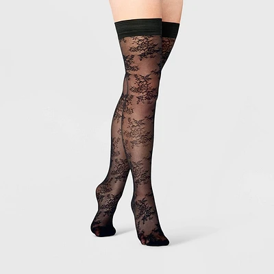 Womens Dainty Spring Floral Mesh Thigh Highs