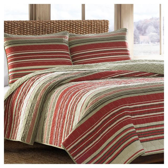 Yakima Valley Quilt And Sham Set (Full/Queen) - Eddie Bauer: Cotton Fabric, Pre Washed, Diamond Quilting, 3-Piece