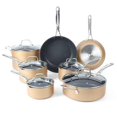 Martha Stewart 12pc Aluminum Hard Anodized Nonstick Cookware Set Copper Black Interior: Induction Safe, Skillets & Pans