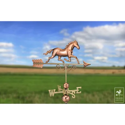 Galloping Pure Copper Horse Weathervane - Good Directions: Outdoor Decorative Sculpture, 33 Height