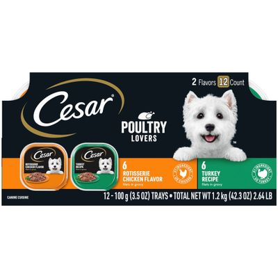 Cesar Filets in Gravy Poultry Lovers Chicken and Turkey Flavor Variety Pack Wet Small Breed Dog Food - 3.5oz/12ct