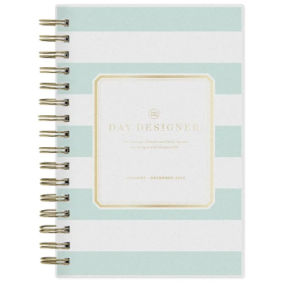 Day Designer 2025 Daily/Monthly Planner 8.15x6.38 Wirebound Rugby Stripe Mint: Small Day Planner for Adults