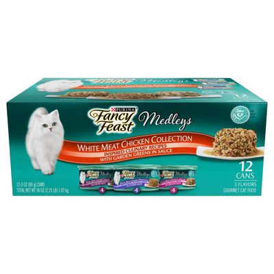 Purina Fancy Feast Medleys Gourmet Wet Cat Food White Meat Chicken with Garden Greens In Sauce - 3oz/12ct Variety Pack