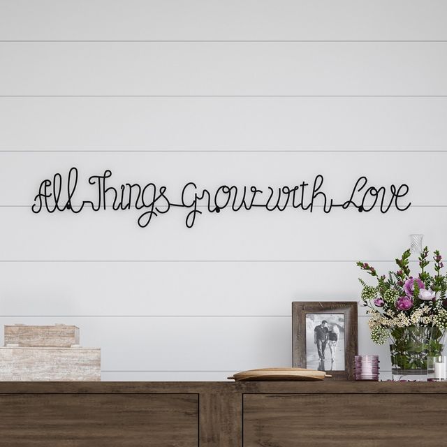 All Things Grow with Love Metal Cutout Sign Black - Lavish Home