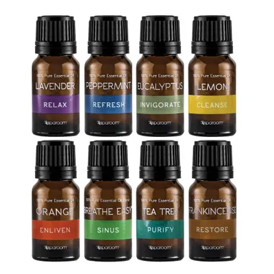 5ml Pure Essential Oil 8pk - SpaRoom: Aromatherapy Set with Lemon, Plant-Based Oils, Skin Soothing Tea Tree