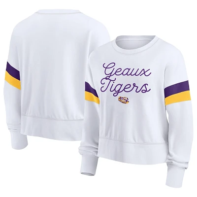 NCAA LSU Tigers Womens White Terry Crew Neck Sweatshirt