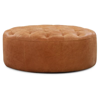 Poly & Bark Ascot Ottoman : Round Tufted Leather, No Assembly, Dry Dust Care