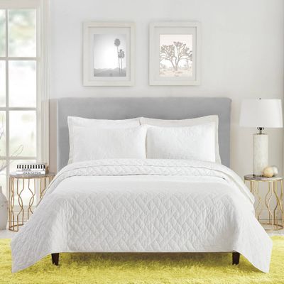 Trina Turk 3pc Full/Queen Dream Weaver Coverlet Set White: Cotton Quilted Bedding, Machine Washable