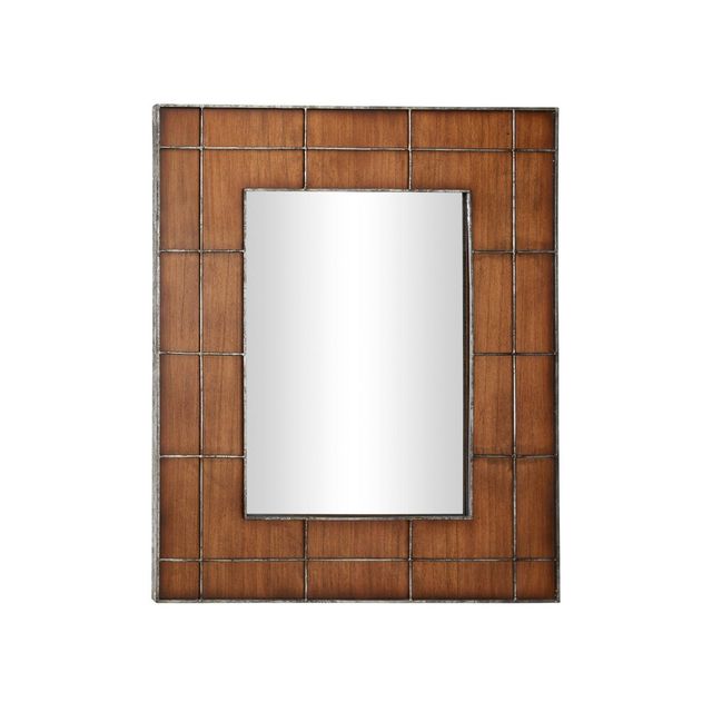 36 x 44 Large Rectangular Wood Wall Mirror: Industrial Grid, Natural Texture - Olivia & May