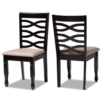 Set of 2 Lanier Fabric Upholstered Wood Dining Chairs Sand/Dark Brown - Baxton Studio