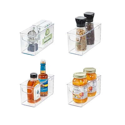 iDESIGN 4pc 10x4x5 Small Recycled Plastic Stackable Kitchen Organizer Bins: Clear Fridge & Freezer Storage