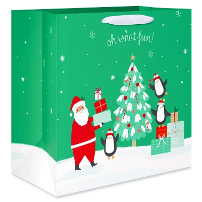 XL Oh What Fun Christmas Square Gift Bag Green