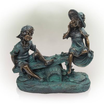 14 Indoor/Outdoor Girl and Boy Playing on Teeter Totter Statue Yard Dcor Bronze - Alpine Corporation