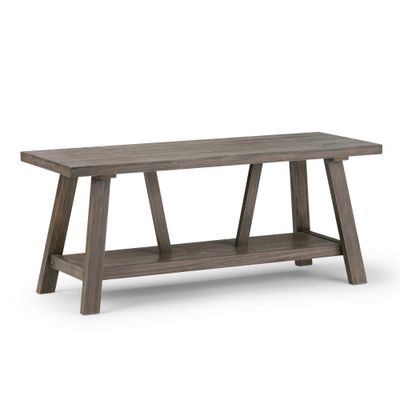 WyndenHall 48 Stewart Solid Wood Entryway Bench Driftwood: Lacquered Finish, Seats 2, Wood Legs