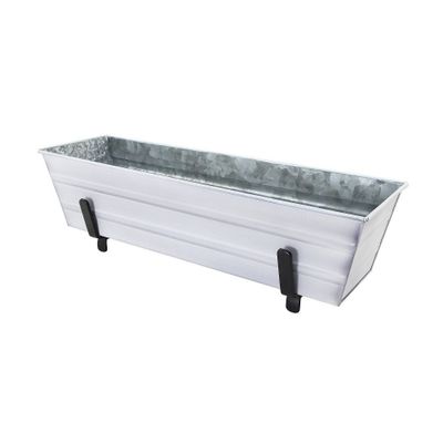 Small Galvanized Metal Rectangular Planter Box with Brackets for 2 x 4 Railings Cape Cod White - ACHLA Designs