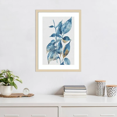 Amanti Art Blue Golden Leaves II by Andrea Haase Wood Framed Wall Art Print