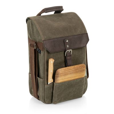Legacy 2 Bottle Insulated Wine & Cheese Cooler with Cheese Board Knife & Corkscrew - Khaki Green