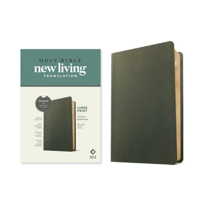 NLT Large Print Thinline Reference Bible, Filament Enabled (Genuine Leather, Olive Green, Red Letter) - (Leather Bound)