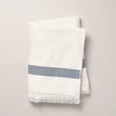 Textured Stripe Terry Bath Towel with Fringe Blue/Cream - Hearth & Hand with Magnolia