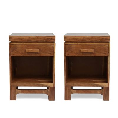 Set of 2 Wadley Boho Handcrafted Acacia Wood Nightstands Natural - Christopher Knight Home: Mango Wood, Bohemian Style Bedroom Furniture