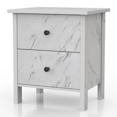 Fichte Transitional 2 Drawer Faux Marble Nightstand White Marble - miBasics