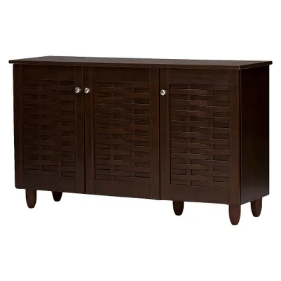 Winda 3-Door Entryway Shoe Storage Cabinet: Engineered Wood, Fixed Shelves - Baxton Studio