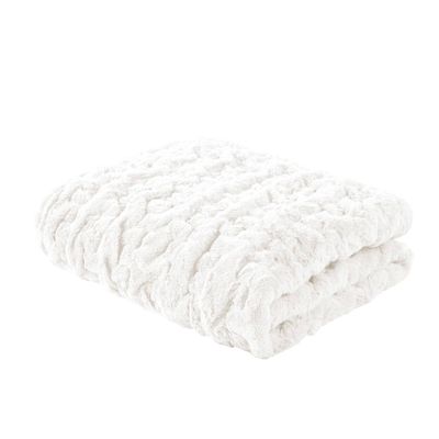 50x60 Ruched Faux Fur Throw Blanket Ivory - Madison Park