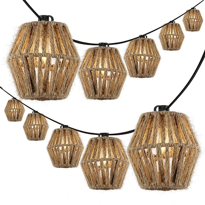 JONATHAN Y Samara 10 10-Light Incandescent C7 Hemp Rope Shaded String Lights: UL Listed, Indoor/Outdoor Use