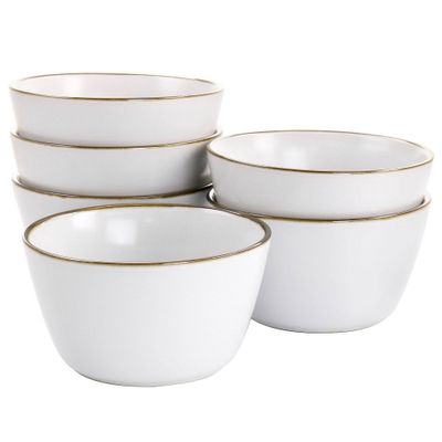 6pc Arthur Stoneware Bowl Set with Rim Matte White/Gold - Elama