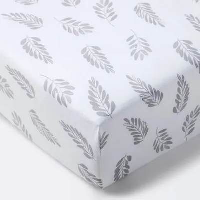 Ferns Crib Fitted Sheet - Cloud Island White/Gray