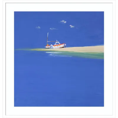 32 x 33 Boat Awaiting The Tide by John Miller Wood Framed Wall Art Print - Amanti Art: Nautical Lithograph, Hardwood Frame