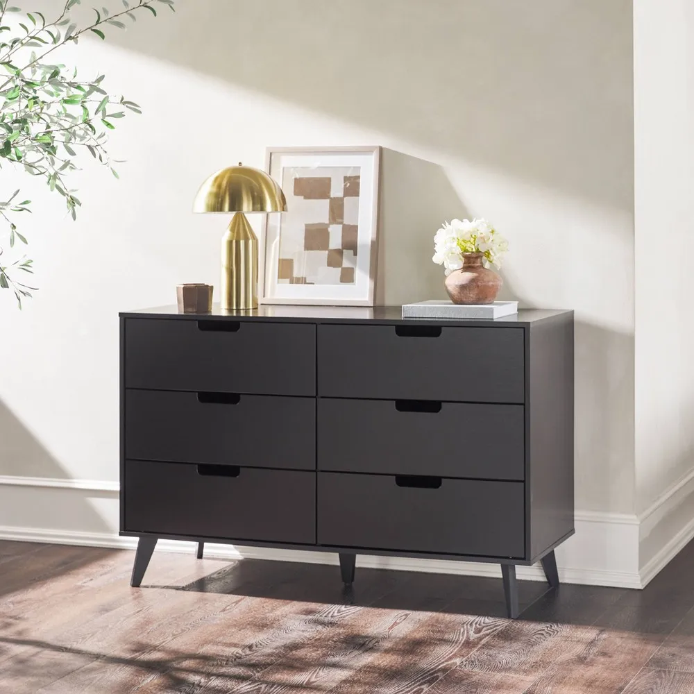 Simple Cut Out Handles 6 Drawer Dresser - Home