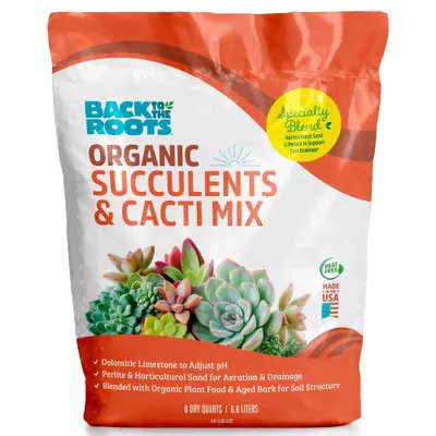 Back to the Roots 6qt Organic Succulents & Cacti Mix Specialty Blend: Fast Draining, pH Balanced