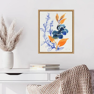 Amanti Art Indigo And Goldenrod Floral I by Ania Zwara Framed Canvas Wall Art Print