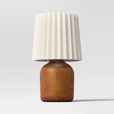 Mini Wood Table Lamp with Pleated Shade