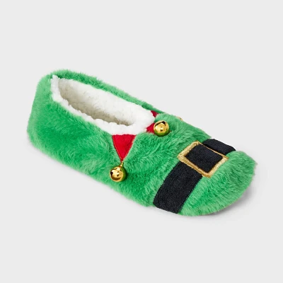 Womens Elf Faux Fur Christmas Slipper Socks with Jingle Bells and Grippers