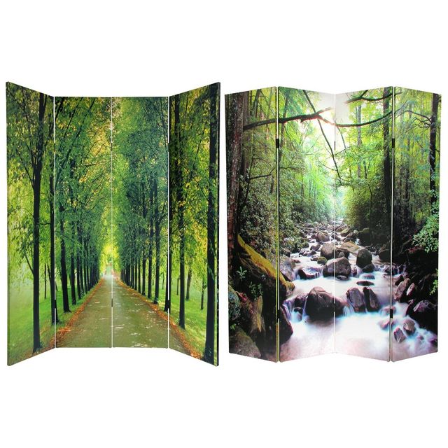 6 Double Sided Path of Life Canvas Room Divider Green - Oriental Furniture