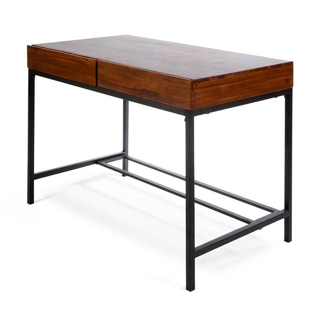 Ebany Industrial Acacia Wood Storage Desk Dark Oak - Christopher Knight Home: Home Office, Metal Frame