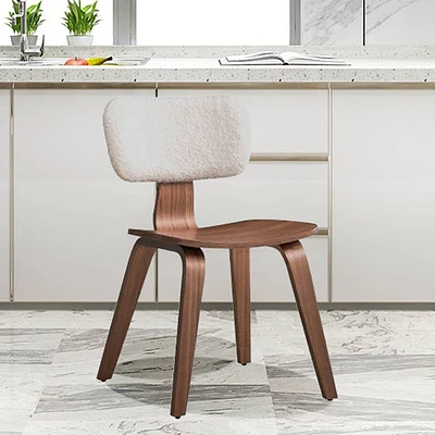 18.31 Casson Dining Chair White Boucle & Walnut: Midcentury Style, Curved Seat - Acme Furniture